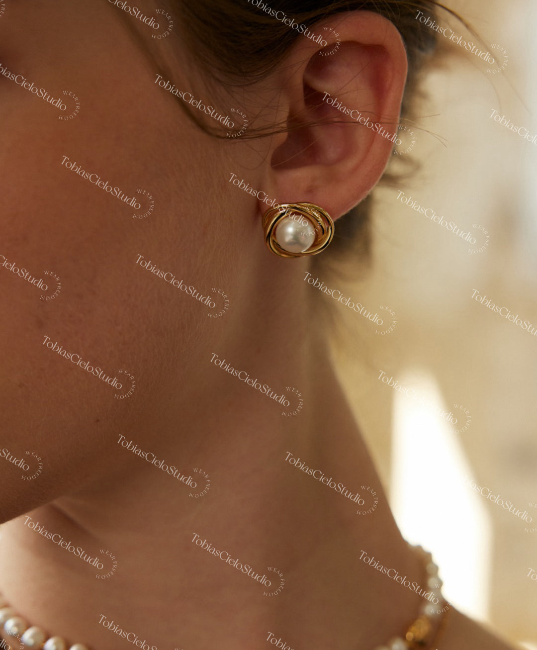 "Infinity" S925 Sterling Silver Infinity Earrings with Natural Pearl