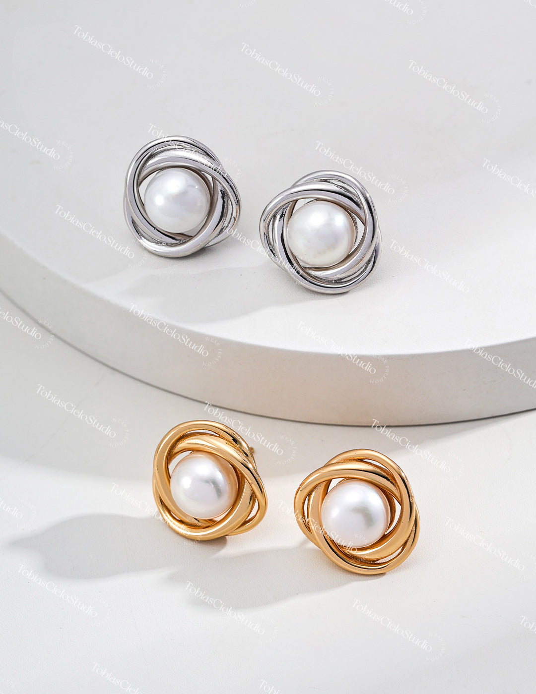 "Infinity" S925 Sterling Silver Infinity Earrings with Natural Pearl
