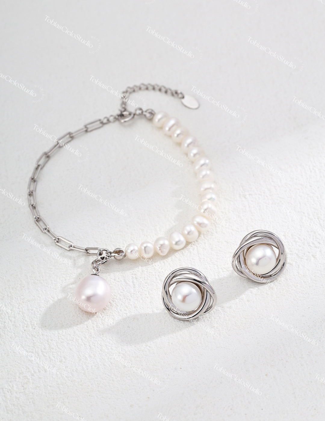 "Infinity" S925 Sterling Silver Infinity Earrings with Natural Pearl