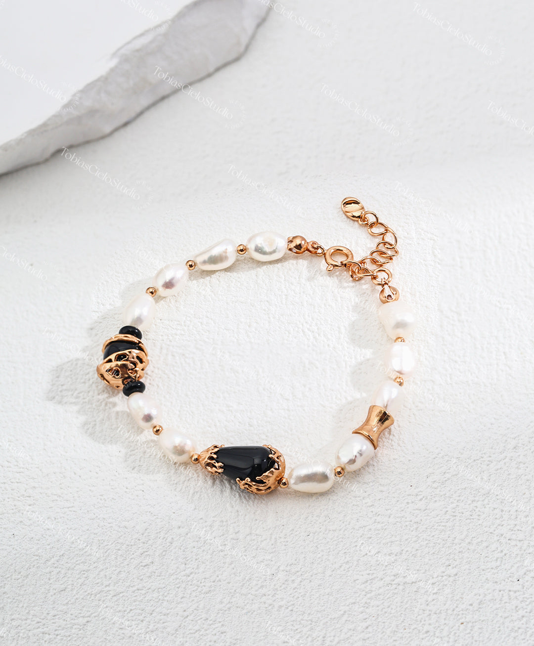 "The Odyssey" S925 Sterling Silver + Black Onyx Pearl Bracelet