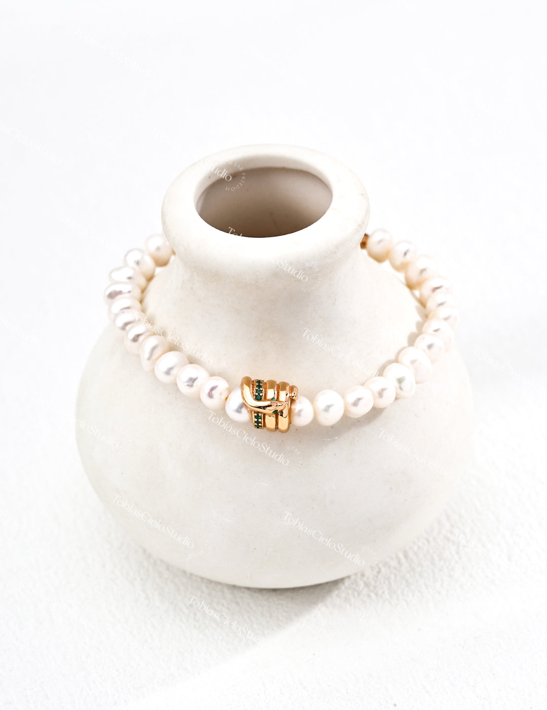 "Celeste's Tear" S925 Sterling Silver Bracelet with Pearls+Cubic Zircon