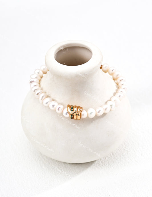 "Celeste's Tear" S925 Sterling Silver Bracelet with Pearls+Cubic Zircon