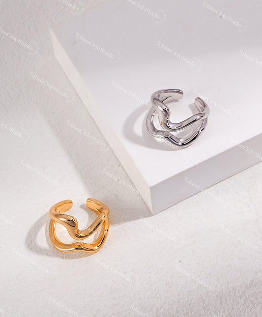 "Hypatia’s Celestial Compass" S925 Sterling Silver Ring with Asymmetric Holo Design