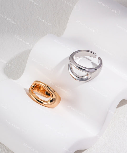 "Fibonacci’s Gilded Spiral" S925 Sterling Silver Ring with Smooth Bended Holo Design