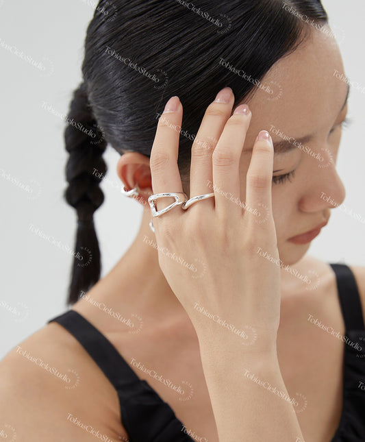 "Fibonacci’s Gilded Spiral" S925 Sterling Silver Ring with Smooth Bended Holo Design
