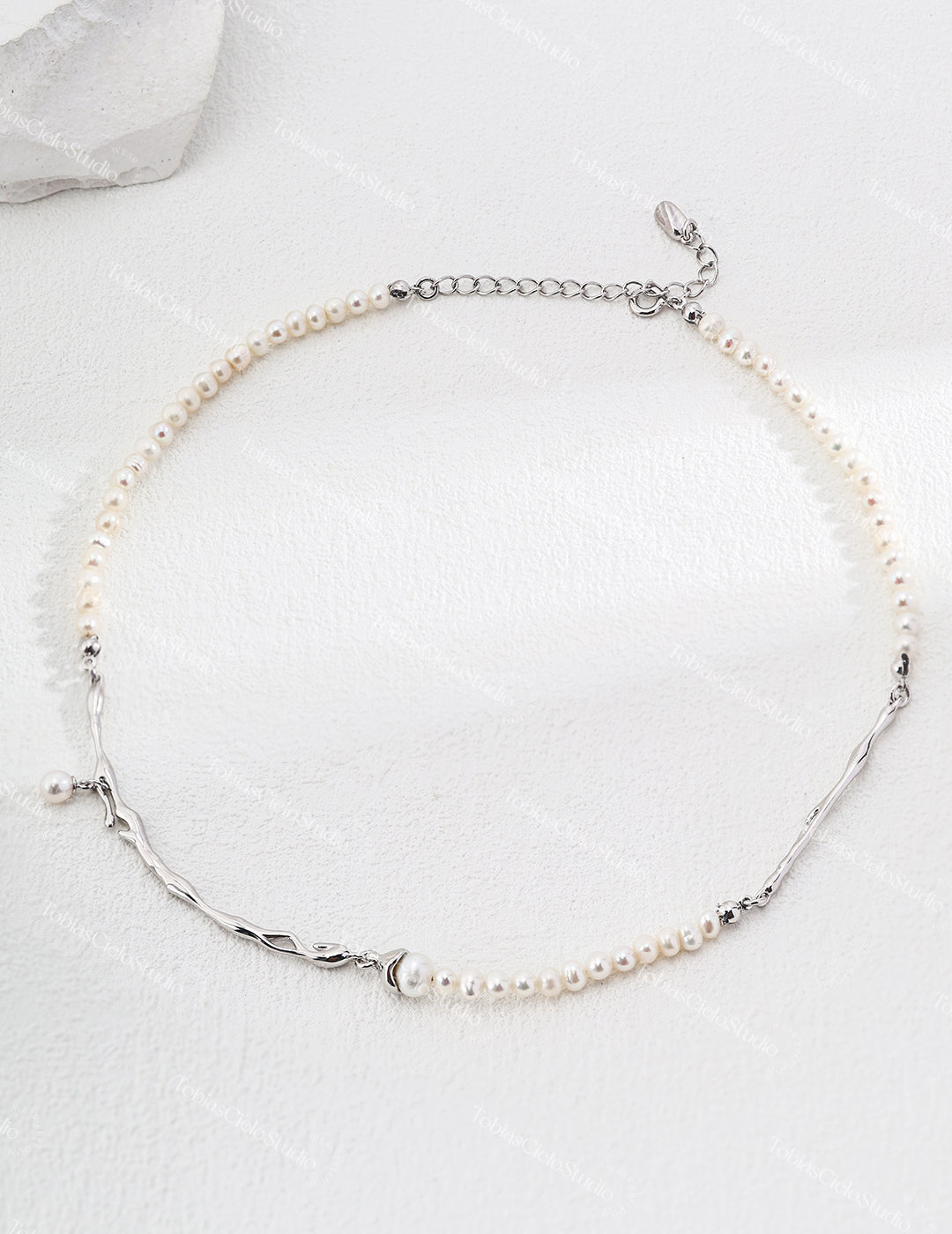 "The Lúthien" S925 Sterling Silver Interlink Necklace with Pearls