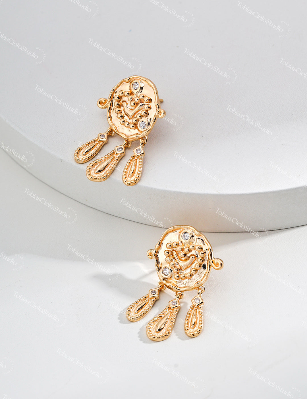 "Khonsu’s Moonphase" S925 Sterling Silver Earring in Vintage Zircon Style