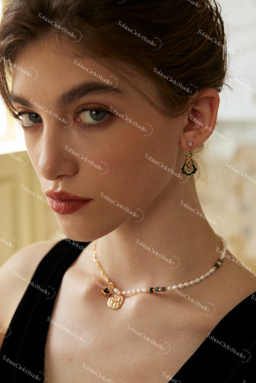 "Ammut’s Judgment" S925 Sterling Silver Vintage Zircon Earring with Drip Glaze