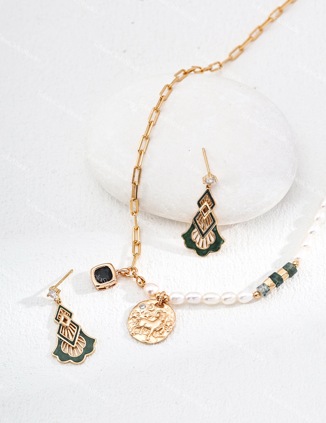 "Ammut’s Judgment" S925 Sterling Silver Vintage Zircon Earring with Drip Glaze