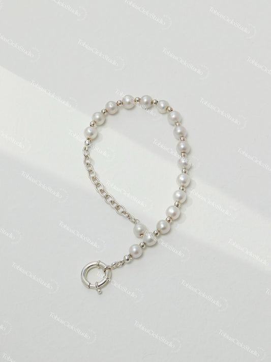 "Thalassa’s Whisper" S925 Sterling Silver Reimagined Design Bracelet with Pearls