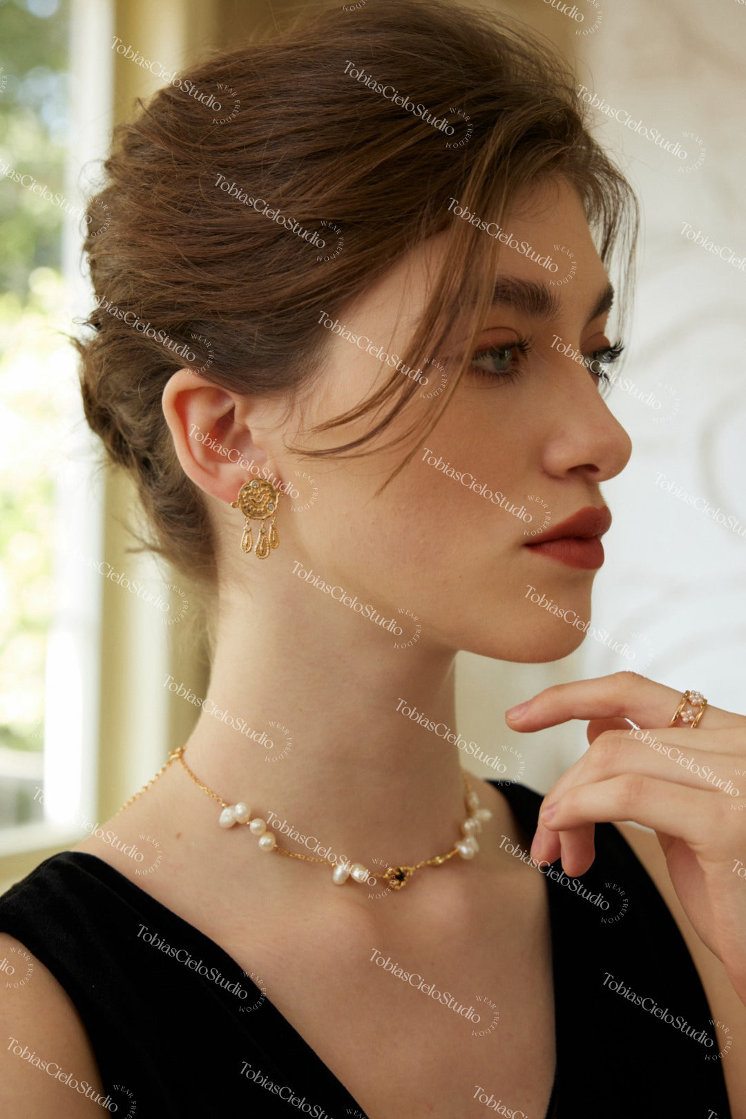 "Khonsu’s Moonphase" S925 Sterling Silver Earring in Vintage Zircon Style