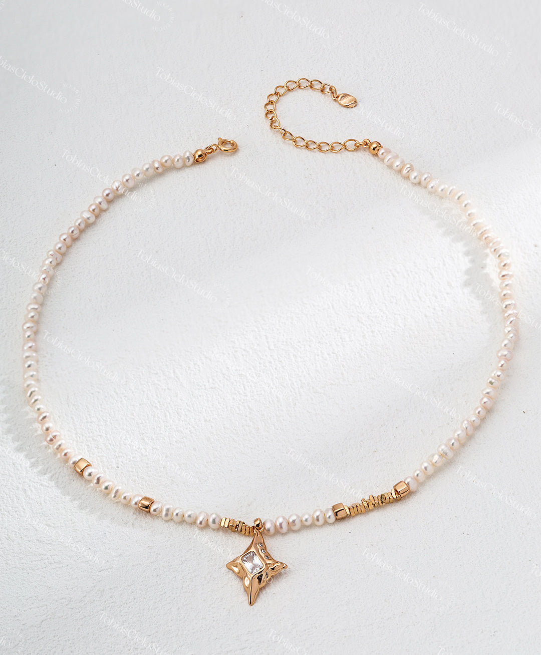 S925 Sterling Silver Pearl Necklace with Exquisite Star Shape cut Cubic Zircon