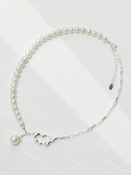 S925 Liquid Shape Sterling Silver Necklace with Pearls