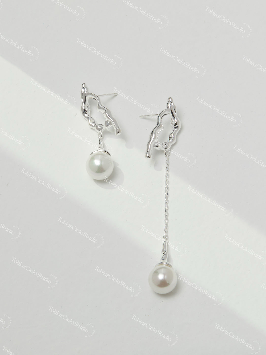 "Thalassa’s Whisper" S925 Liquid Shape Sterling Silver Earrings with Pearl Drop