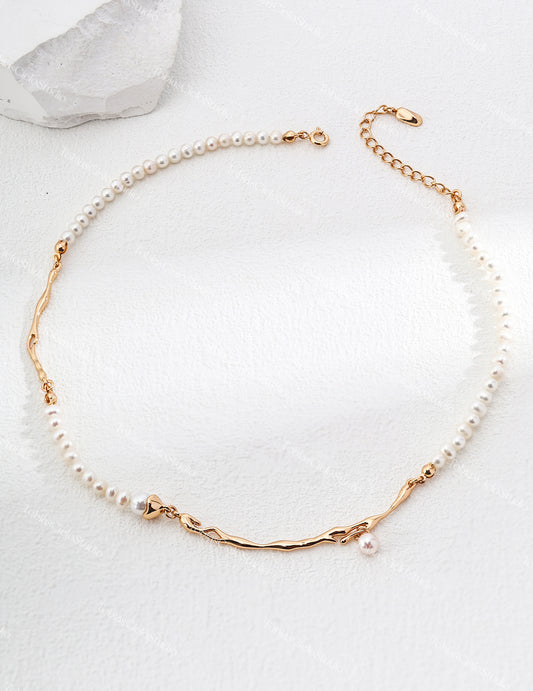 S925 Sterling Silver Interlink Necklace with Pearls