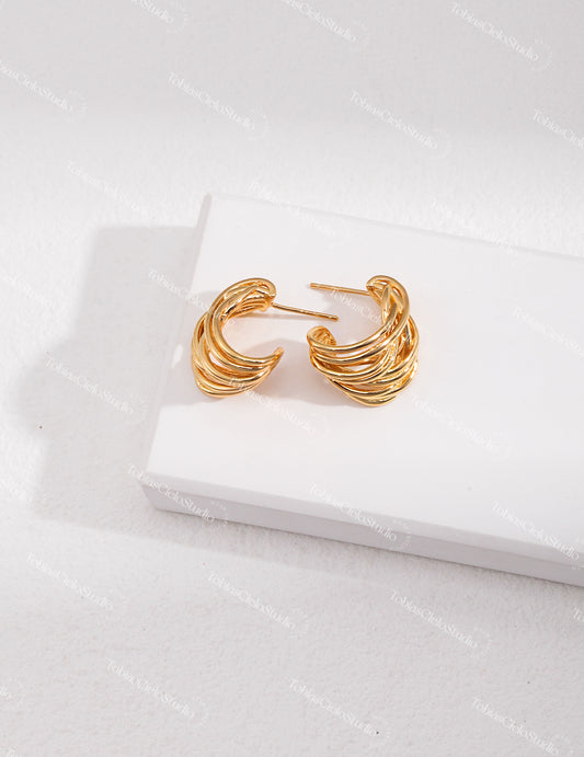 "Thoth’s Moebius" S925 Sterling Silver Earring with Fluid & Asymmetric Line Design