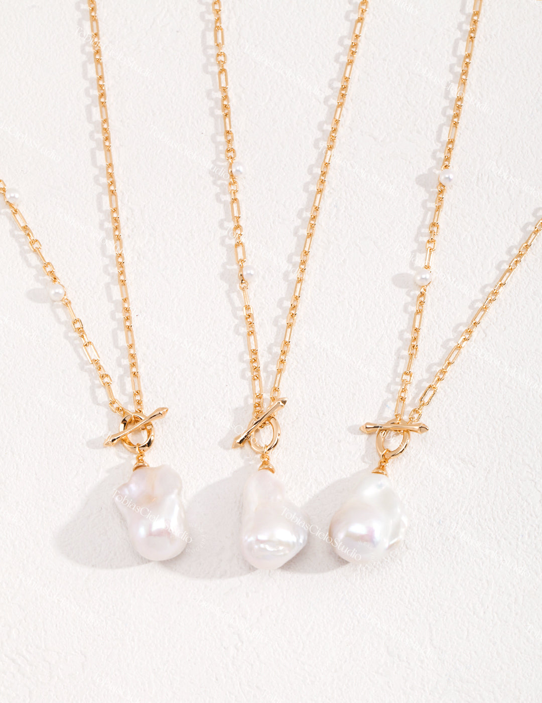 "Van Gogh’s Quasar Pearl" S925 Sterling Silver Delicate Necklace with Unique Baroque Pearl