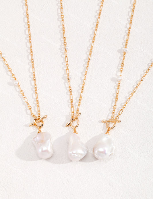 S925 Sterling Silver Delicate Necklace with Unique Baroque Pearl