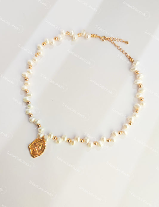 S925 Sterling Silver + Natural Pearl Necklace "Elizabeth"