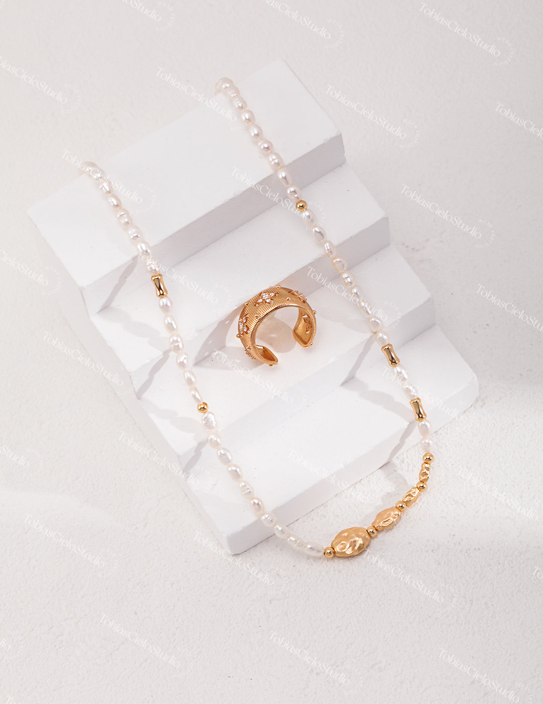 "Taweret’s Tessellation" S925 Sterling Silver Necklace in Astroid Design with Pearls