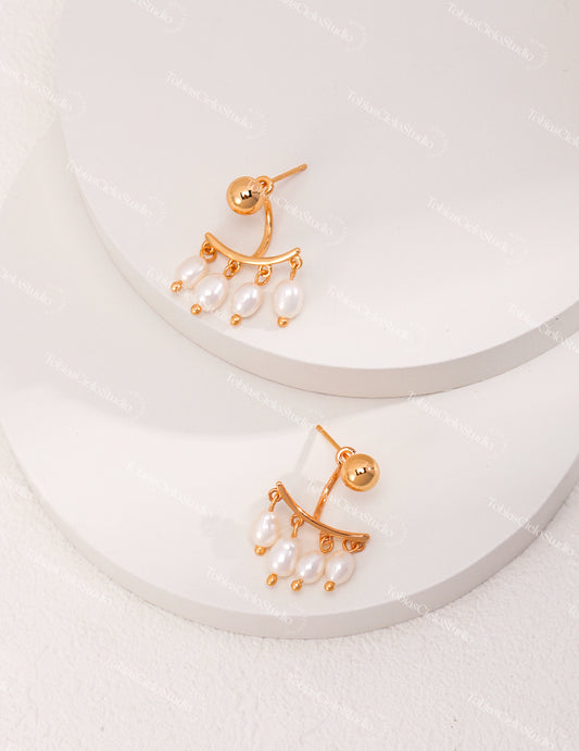 "The Beanstalk’s First Seed" S925 Sterling Silver Earring with Delicate Pearls Drop in Rome Style